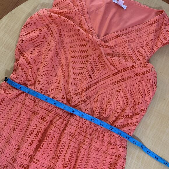 London Times Dress Maxi Midi V-neck 8 M Orange Pink elastic waist lace stretch - Picture 11 of 16